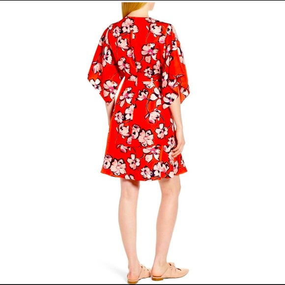 SOLD NWT Lewit Red Poppy Floral Kimono Dress Size 0 - Picture 2 of 8